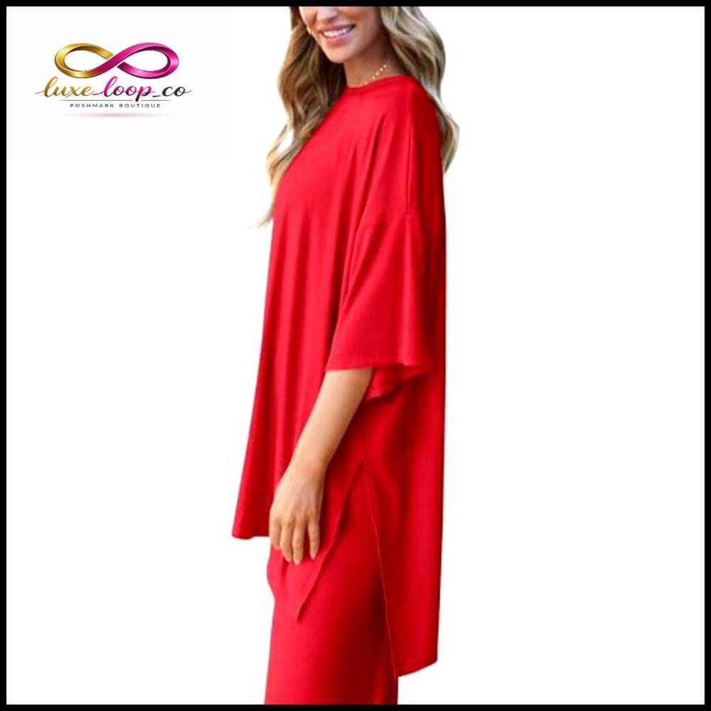 Soft Knit Lounge Set with Wide Leg Pants and Crewneck‎ Top - Picture 4 of 7